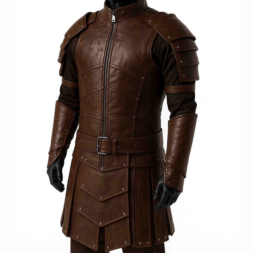 Traje de armadura de cuero medieval Larp Cosplay conjunto de armadura cuero caballero armadura vikinga Foto 2 de 4