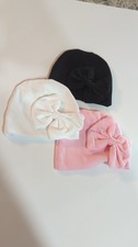 Bay Girl Hats, Set Of 3, White, Pink, Black, With Bows