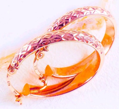 Oval Creolen 14 Karat Rotgold Diamantschliff strukturiert 1,84 Gramm