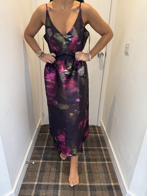 LIPSY SIZE 12 DRESS SATEEN TAFFETA PROM STYLE MIDI BLUR PRINT BRAND NEW WITH TAG