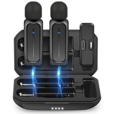 2 Pcs Wireless Lavalier Microphone for iPhone iPad Android with Charging Case...