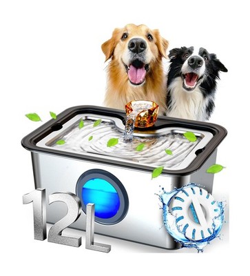 Large Dog Water Fountain SS304,12L Ultra-Purification Pet Drinking Dispenser ...