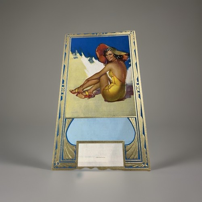 #ad 1930s Zoe Mozert Pin Up Calendar Top on Embossed Gold Mount Umbrella Beauty $75.00