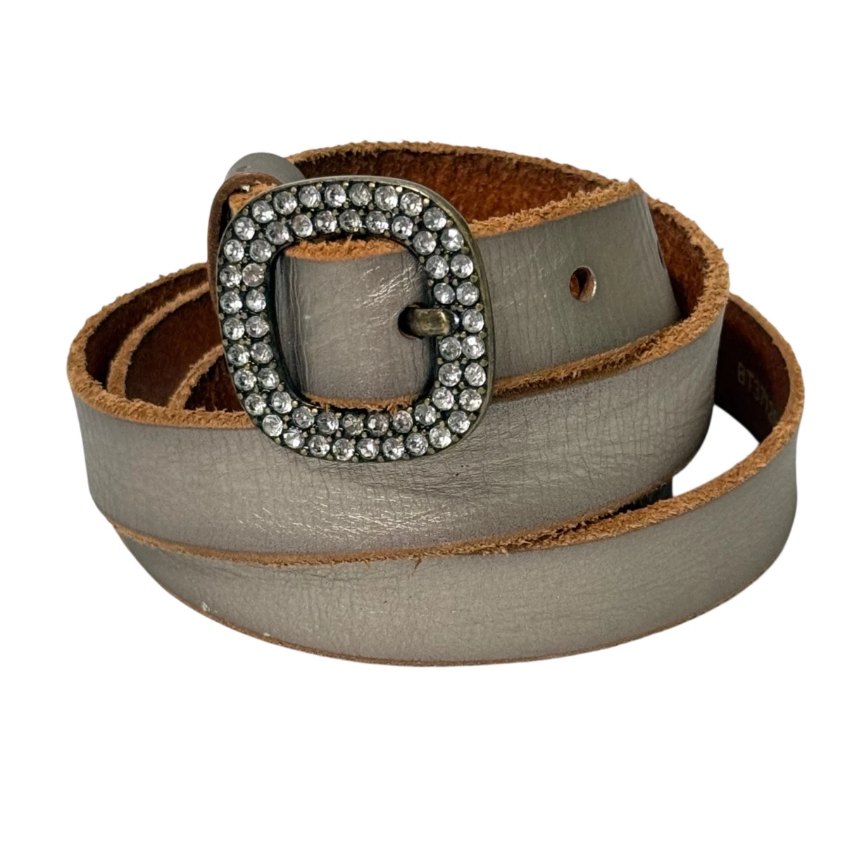 Fossil Womens Lather Belt Silver Metallic Square Rhinestone Buckle Bling Sz L Fossil Rhinestone Belts for Women for sale | eBay main image 3