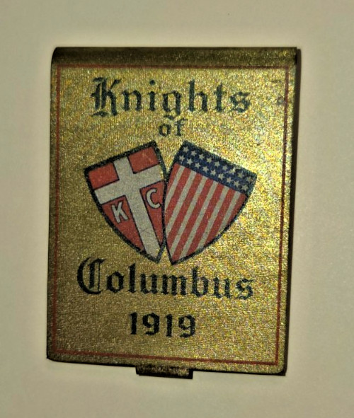 Knights of Columbus Brass Matchbook Match Safe Holder 1919 Antique Fraternal