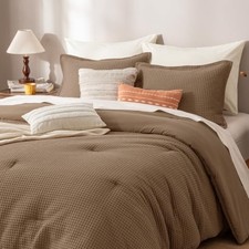 Ultra Soft Waffle Weave Comforter Set Size, 3 Pieces Lightweight Queen Mocha