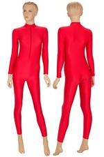Damen Ganzanzug Front-RV rot Sport Voltigieranzug stretch elastisch shiny