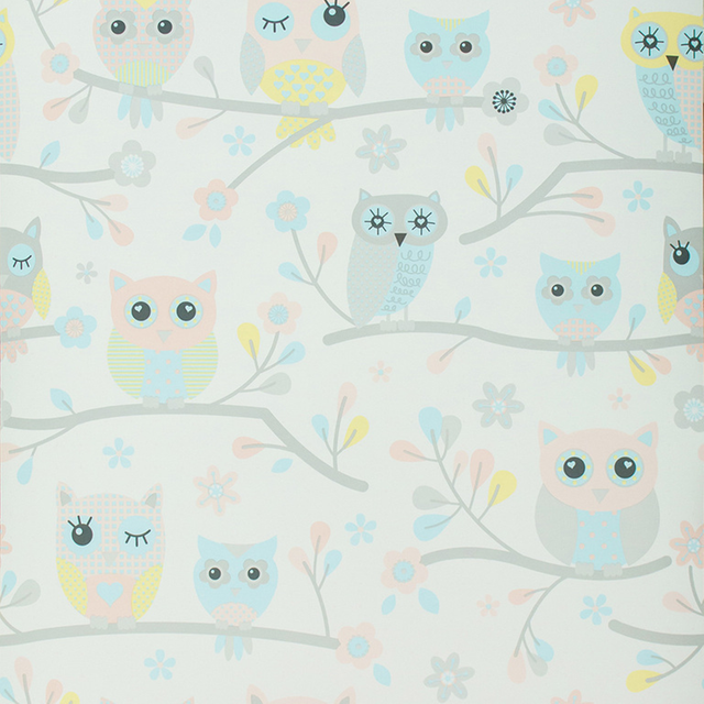 Pink Blue Owls Flowers Childrens Boys Kids Girls Bedroom Nursery Wallpaper