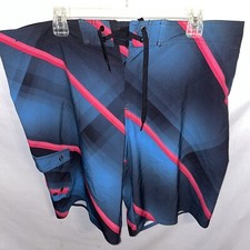 Hang Ten Board Shorts Mens Size 38 Blue Black Drawstring Inseam 11 Rise 12