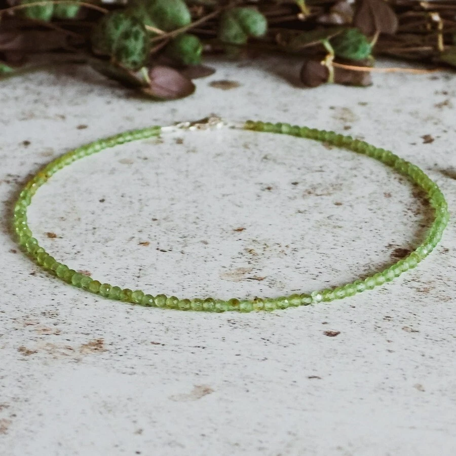Natural Peridot Dainty Anklet 2mm Olive Green Faceted Crystal Beaded Anklet Gift - Image 4 of 4