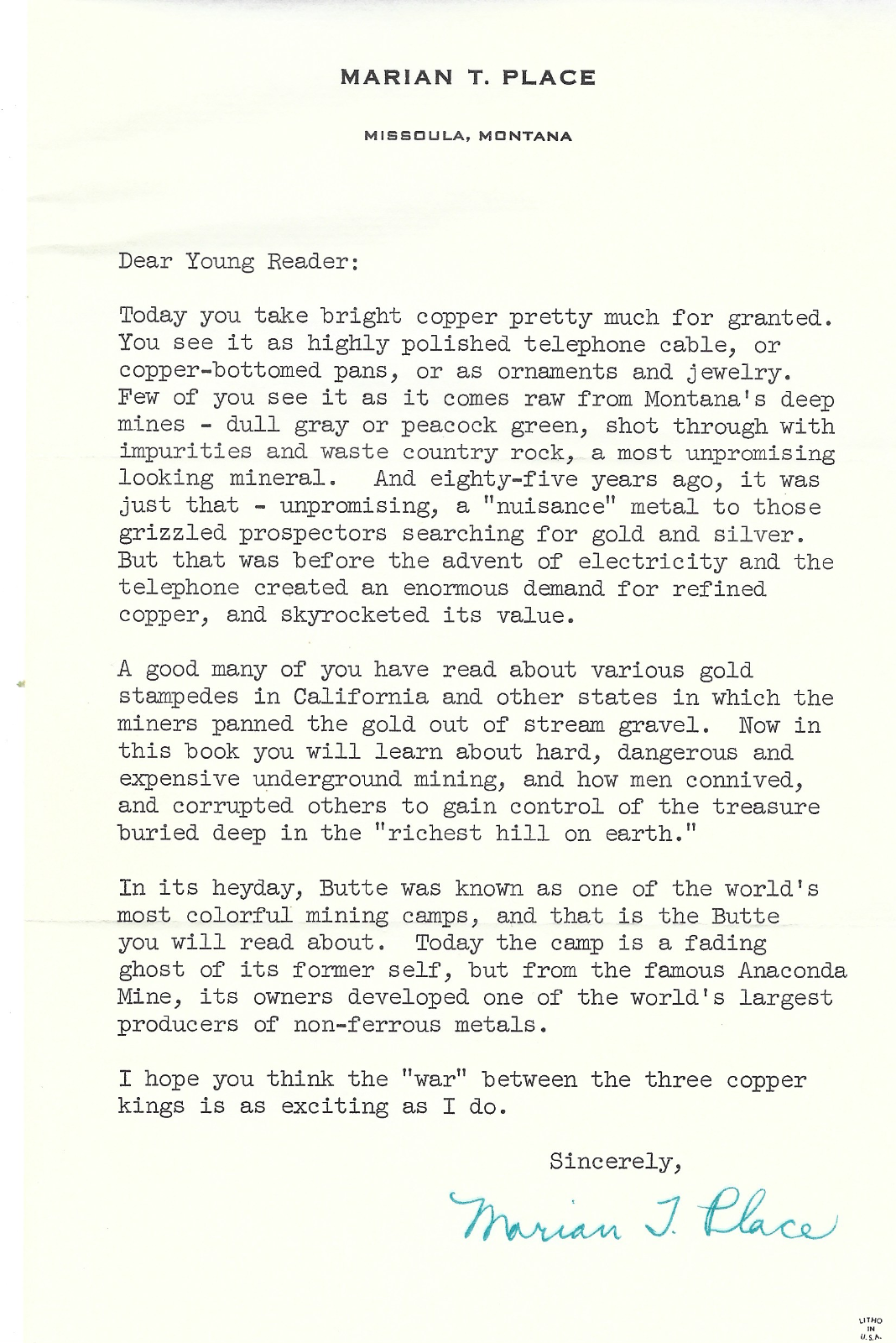 LANDMARK BOOK 95, COPPER KINGS OF MONTANA, HARDCOVER, DJ, 1961, AUTHOR