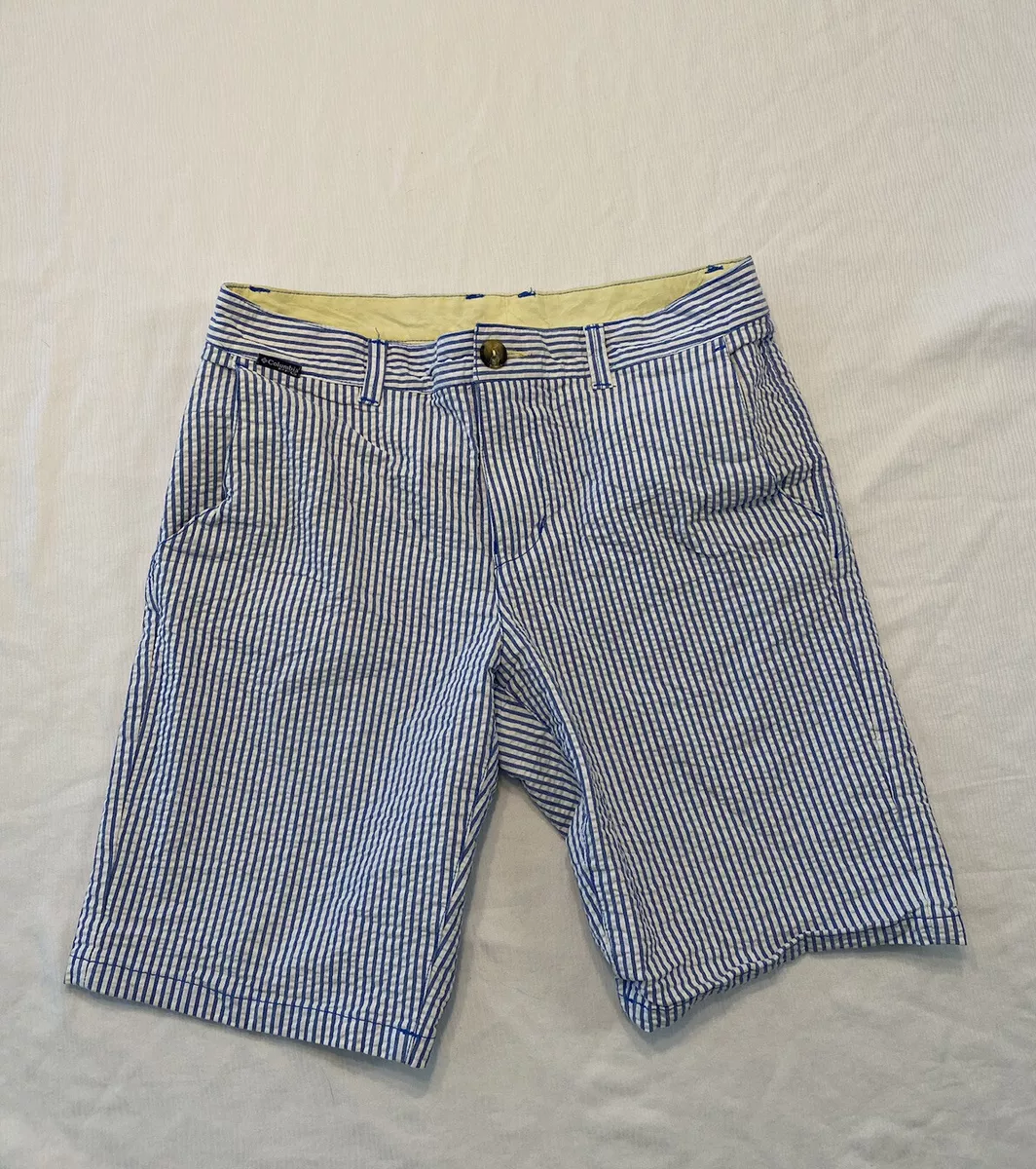 Columbia PFG Seersucker Shorts Regular Fit Blue White Stripes Mens