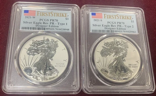 2021 W & S $1 Silver Eagle Rev Proof 2-Coin Designer Edition Set PCGS PR70 FS