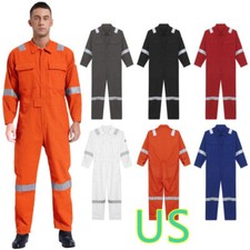 Men Cotton Work Coveralls Lightweight Reflective Safety Mechanics Jumpsuits