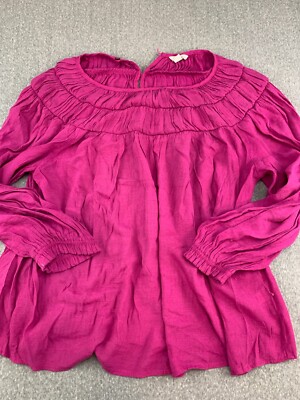EST. 1946 Pleated Peasant Top Blouse Womens Large Pink Crepe Lightweight Bright