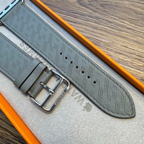 HERMES Apple Watch 45/44/42mm Grey Leather Band Single Tour H Diagonal with Box - Zdjęcie 6 z 9