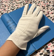 Vintage Van Raalte Ivory Nylon Embroidered Stitch Design Short Gloves