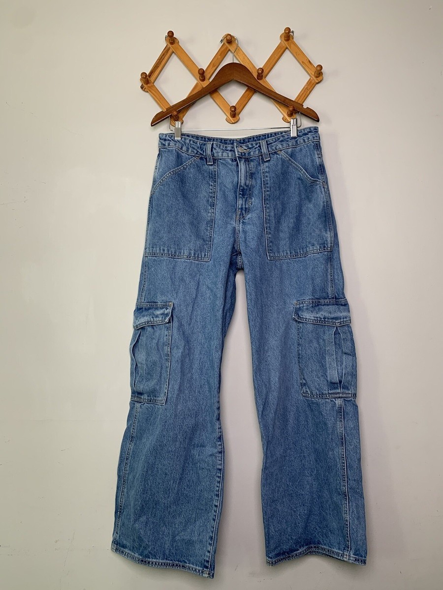 ⭐︎ Women's Weekday Julian Workwear Cargo Blue Denim Trousers/Jeans SZ