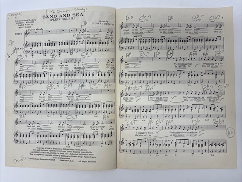 Sand and Sea (Plein Soleil) by Gilbert Becaud Piano Sheet Music (1964) - Picture 2 of 3