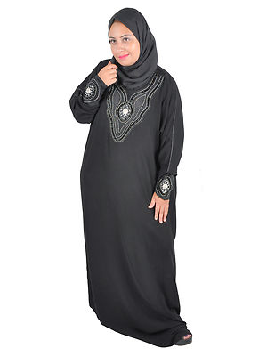 Dubai Abaya im Islamischen Stil Festkleid mit Schleier in schwarz -  ABY00336