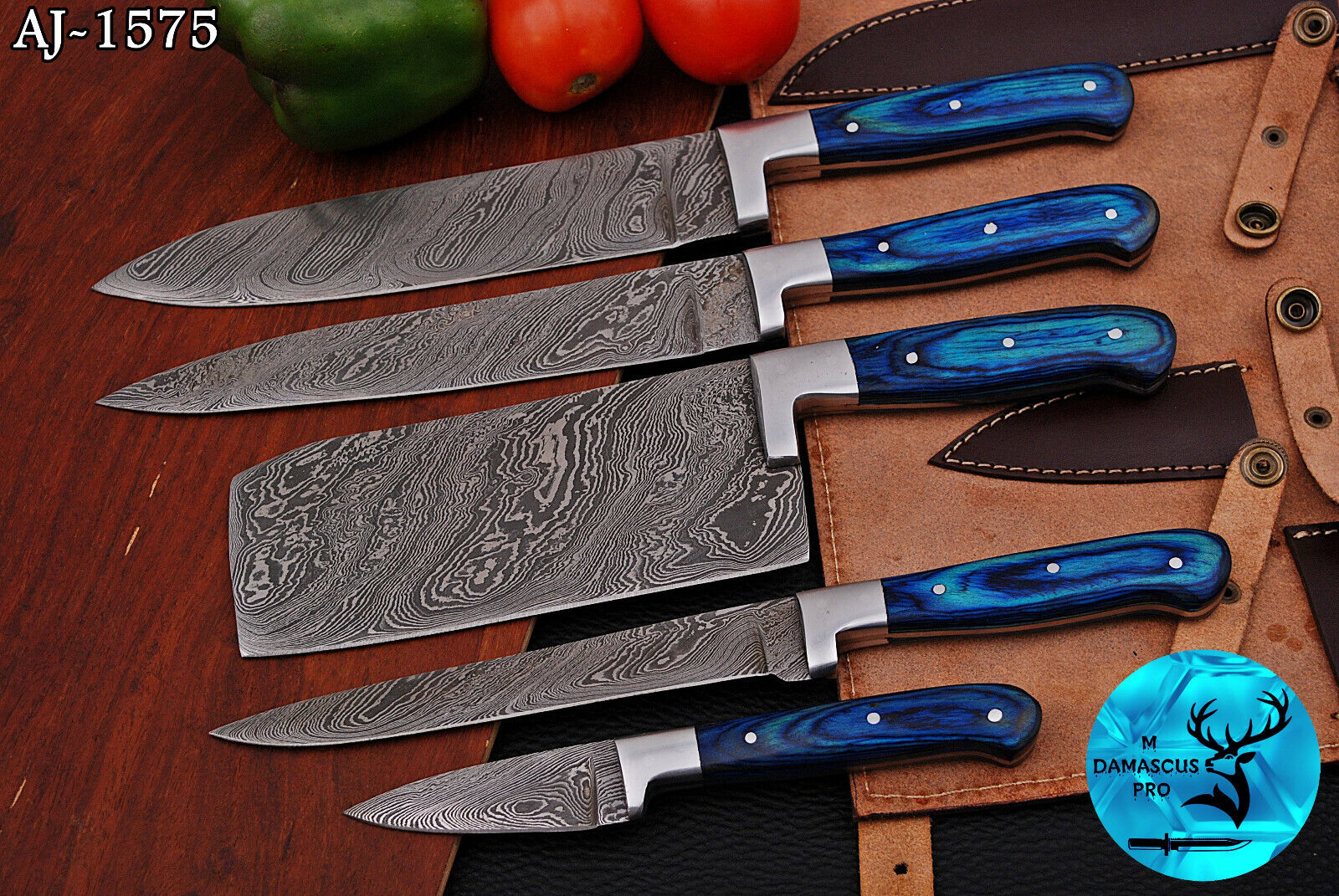 CUSTOM HANDMADE FORGED DAMASCUS STEEL CHEF KNIFE SET KITCHEN KNIVES SET 1575