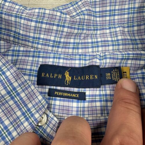 Ralph Lauren Performance Shirt Mens 5XB Blue Purple Checkered Plaid Button Up