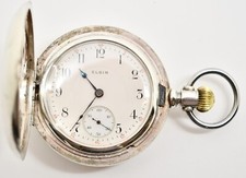 1908 Elgin 17 Jewel Hunting Coin Silver Pocket Watch WATCH322