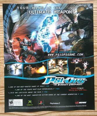 Psi-Ops: The Mindgate Conspiracy Xbox PS2 2004 Vintage Print Ad/Poster Official