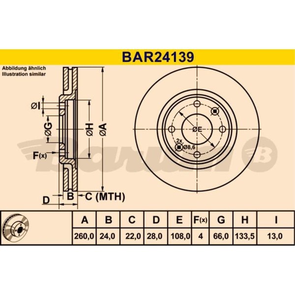 Barum 2X Bremsscheiben Vorne Ø260 Mm BelüFtet FüR Peugeot 406 8B 8E F-image