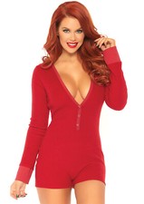 Leg Avenue Brushed Rib Romper with Back Flap, Red, Small/Medium