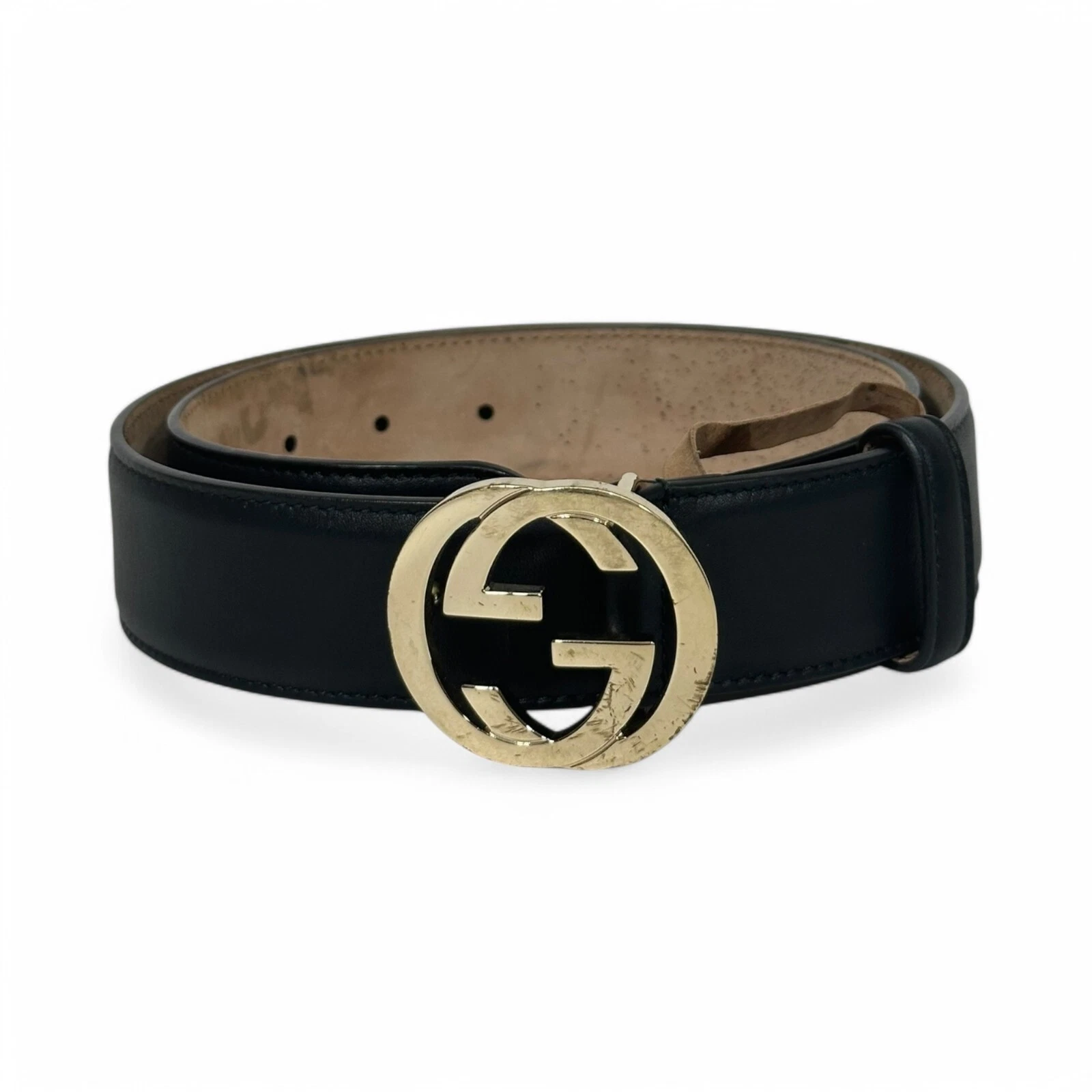 Authentique ceinture Gucci cuir noir boucle G imbriquée taille 80/32