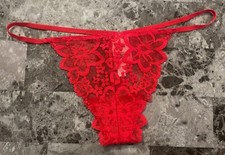 NWT VICTORIA'S SECRET PINK LARGE RED FLORAL LACE VINTAGE RARE V STRING PANTIES