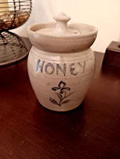 Jugtown Ware Honey Pot Hand Painted Flower No Dipper Dated 1979