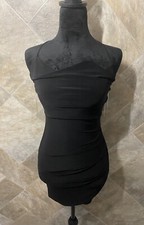 Windsor Dress Women's Small (2) Black Mini Bodycon Spaghetti Strap Ruched NWT