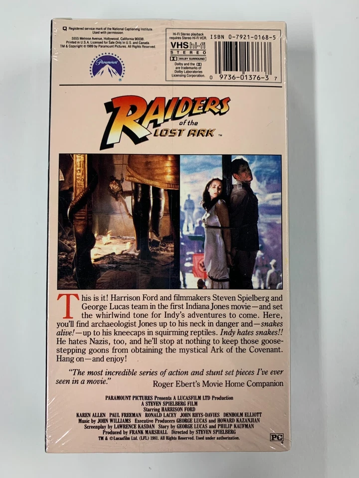 Indiana Jones Raiders of the Lost Ark VHS Tape Factory Sealed Watermark Mint - Image 2 of 4
