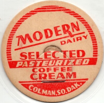 Milk Bottle Cap- Modern Dairy - Colman, SD (South Dakota) -SELECTED COFFEE CREAM