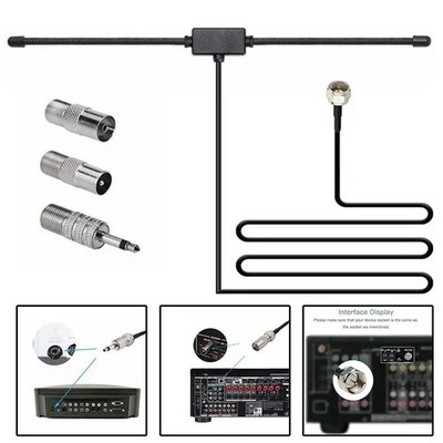 Indoor FM Radio Antenna With  Adapters 75 Ohm for Home Stereo Receivers