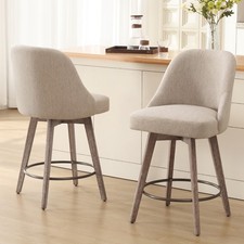 Bekrvio 2 65CM Swivel Bar Stools Fabric/PU Barstools with Back and Wood Legs UK