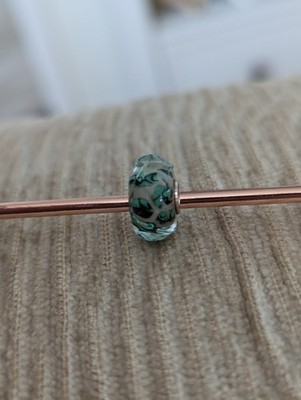 Trollbeads Beige mit Grün Glasperle Nagelneu Bead