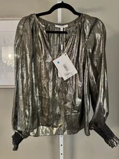 Derek Lam 10 Crosby Sz 4 Silk Blend Gold Metallic Blouse Party Formal MSRP $557