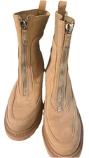 Sam Edelman Beige Front Zip Lug Sole Ankle Boots Womens 8.5