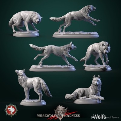 Wolf Pack, Wild Beasts | 32mm Scale Unpainted Miniature for TTRPGs