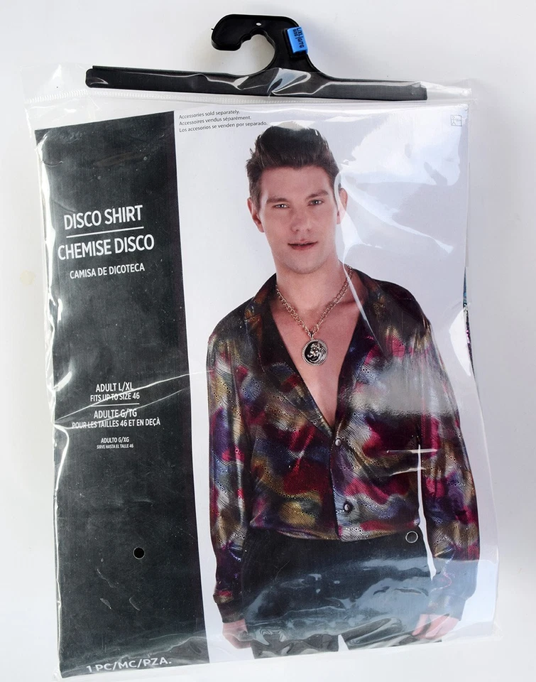 NUEVA Camisa Disco Años 70 Retro Metálica, Para Hombre Talla L/XL (hasta Talla 46) Multicolor Foto 2 de 4