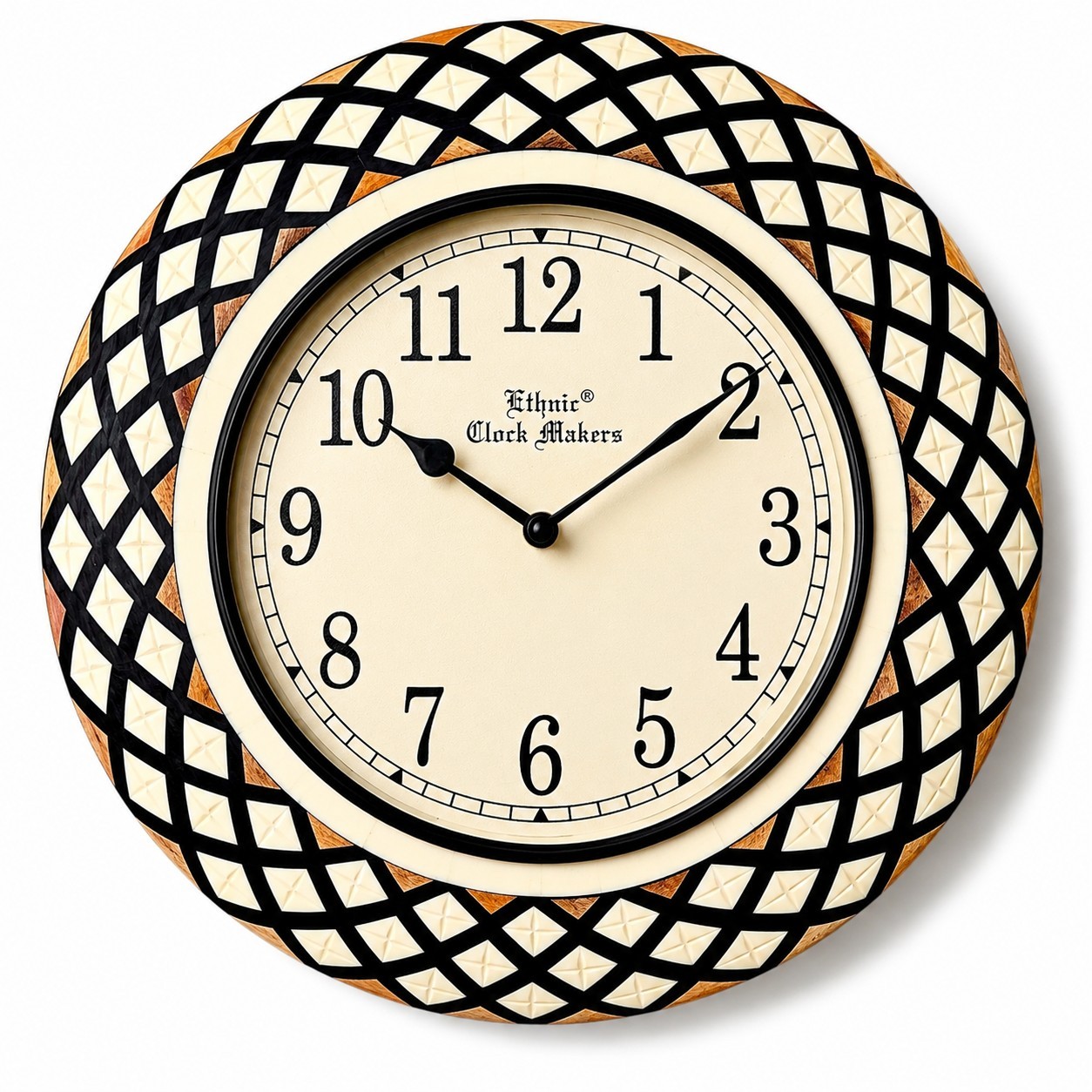 15 Inch Handmade Inlay Wall Clock | Handcrafted Wooden Mosaic Home Decor Gift