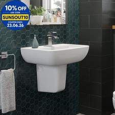 Bathroom Basin Sink Single Tap Hole Semi Pedestal Wall Hung Modern White Curved