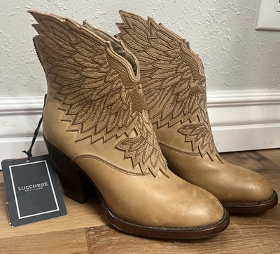 NWT Lucchese Women’s Boots Angel Feather Wings Boho Cowgirl Ankle Booties 