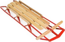 Goplus Wood Sled, 54” Steel & Wood Sled Pull Steering Snow Slider Sleigh Tobog