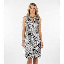 Anthropologie Gray & Black Animal Print Sleeveless Button Up Dress NEW S