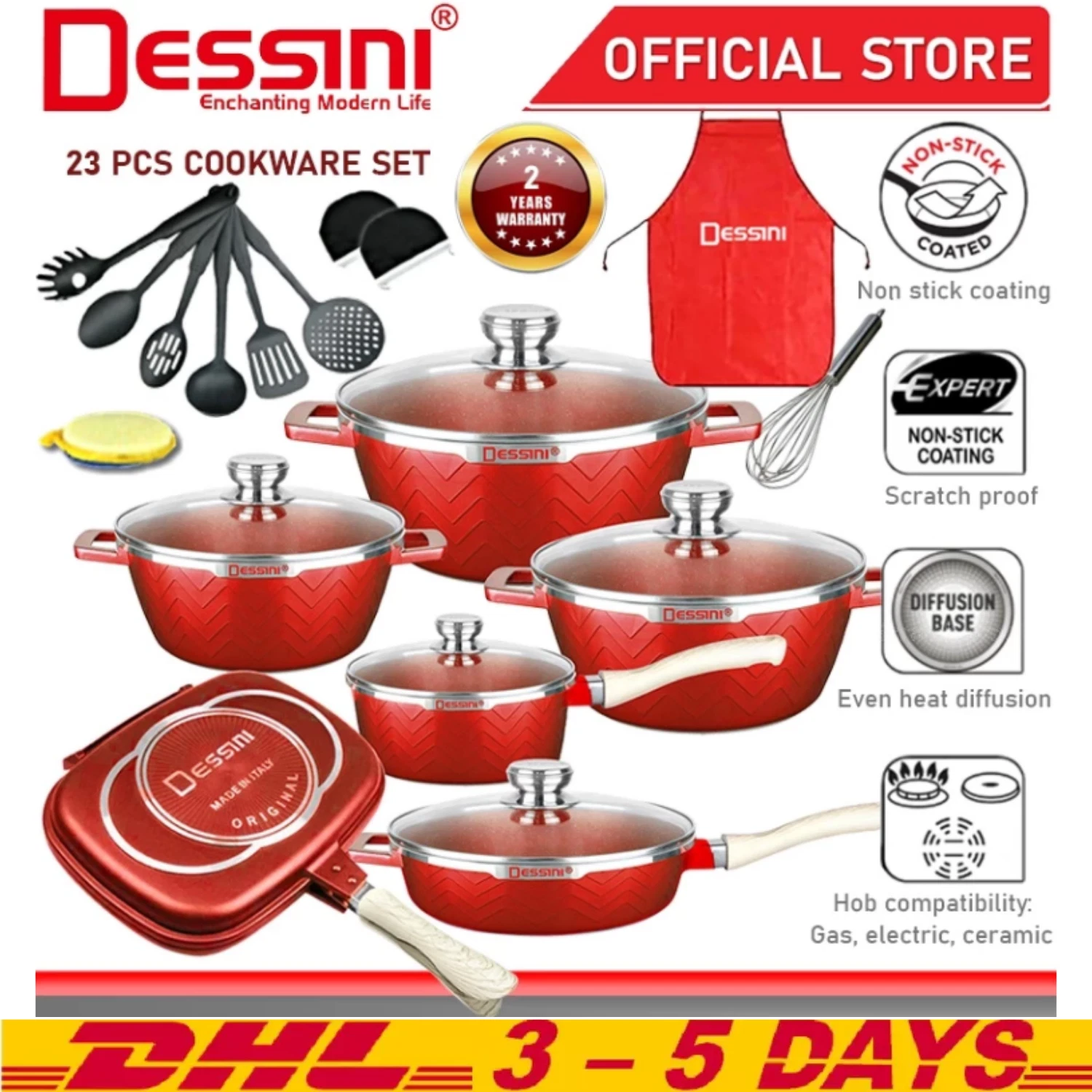 DESSINI ITA 23 Pcs Non Stick Granite Cooking Pot Frying Pan Set Kitchen Cookware
Opens in a new wind