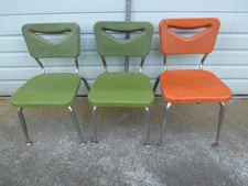 3x Kids Orange Green Student Elementary School Chair Hard Plastic Chrome Legs